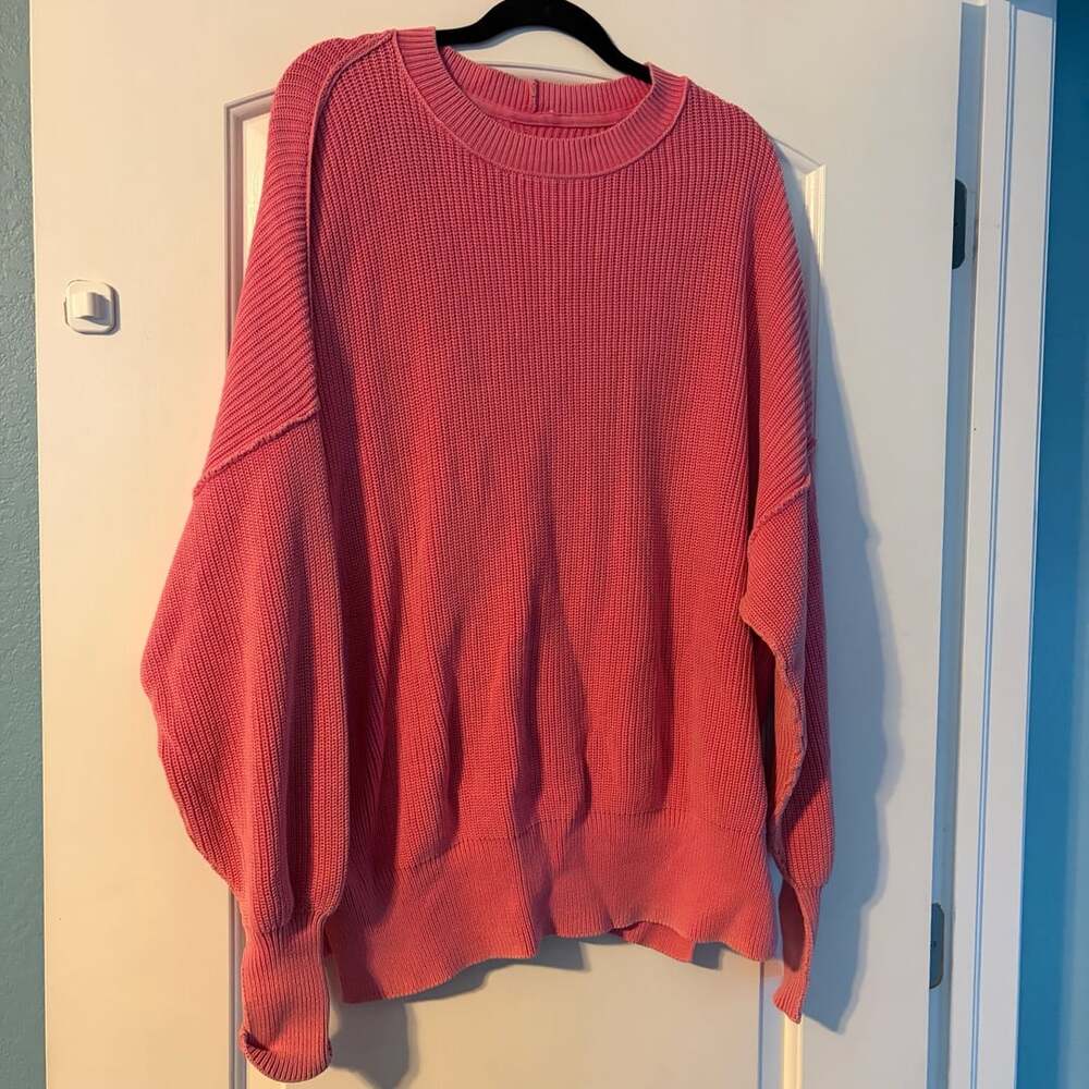 Aerie Pink Oversized Ribbed Knit Crewneck Pullover Sweater